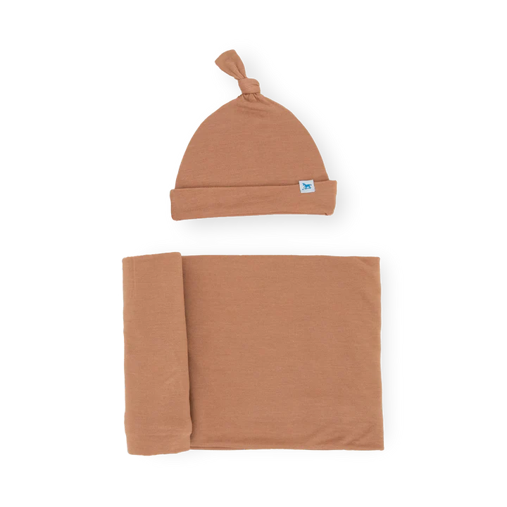Stretch Knit Swaddle and Hat - Terracotta