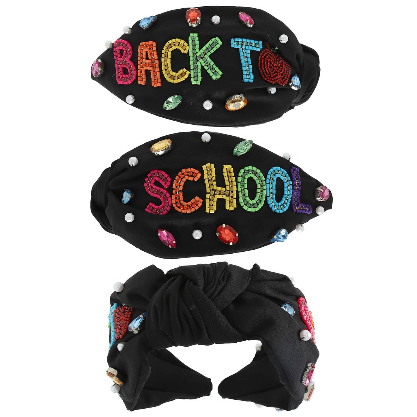 Back to School Embroidered Top Knotted Headband