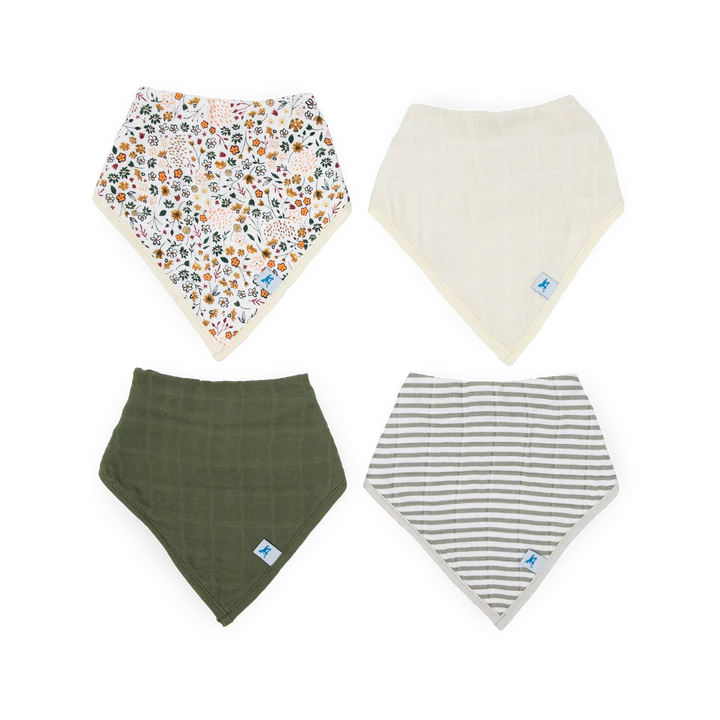 Cotton Muslin with Fleece Bandana Bib 4 Pack