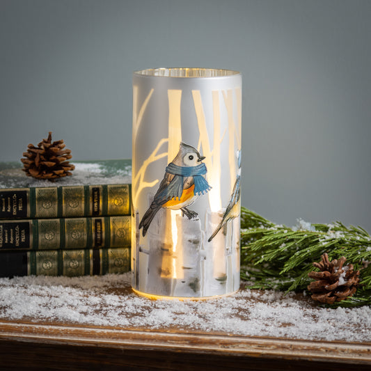 Winter Birds Laser Cut Glass LED