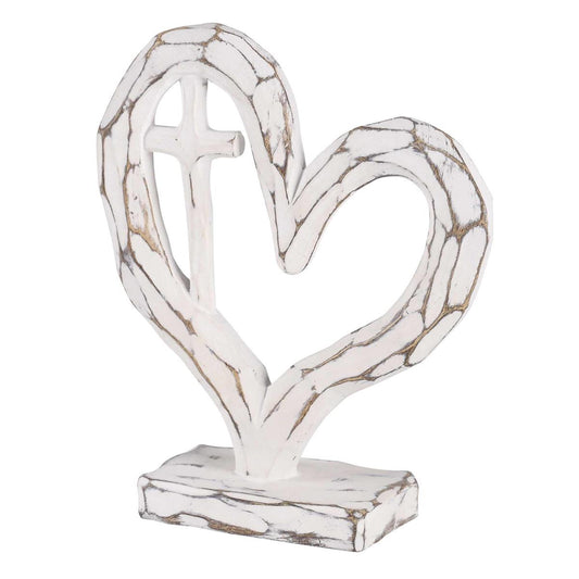 Resin Heart With Cross Decor