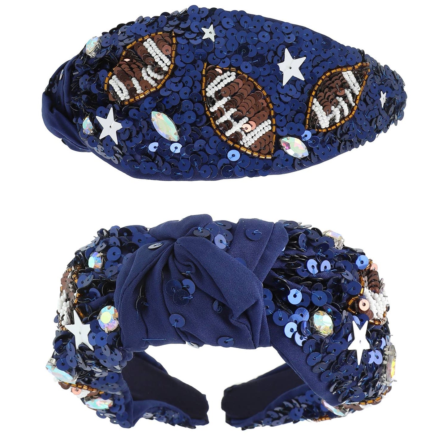 Football Top Knotted Jeweled Beaded Headband