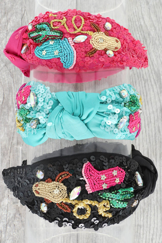 Western Sequins Embellished Top Knotted Headband