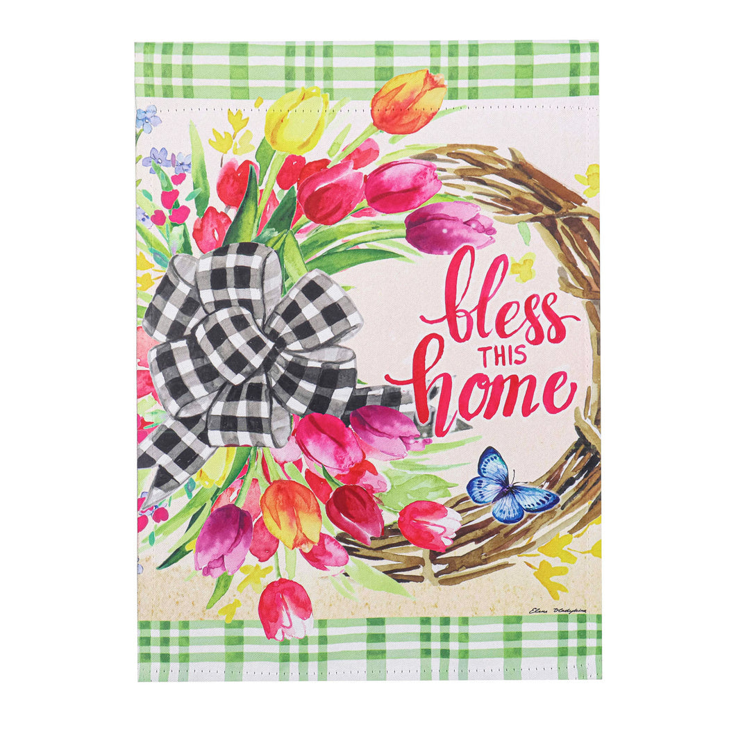 Bless this Home Spring Florals Wreath Garden Suede Flag