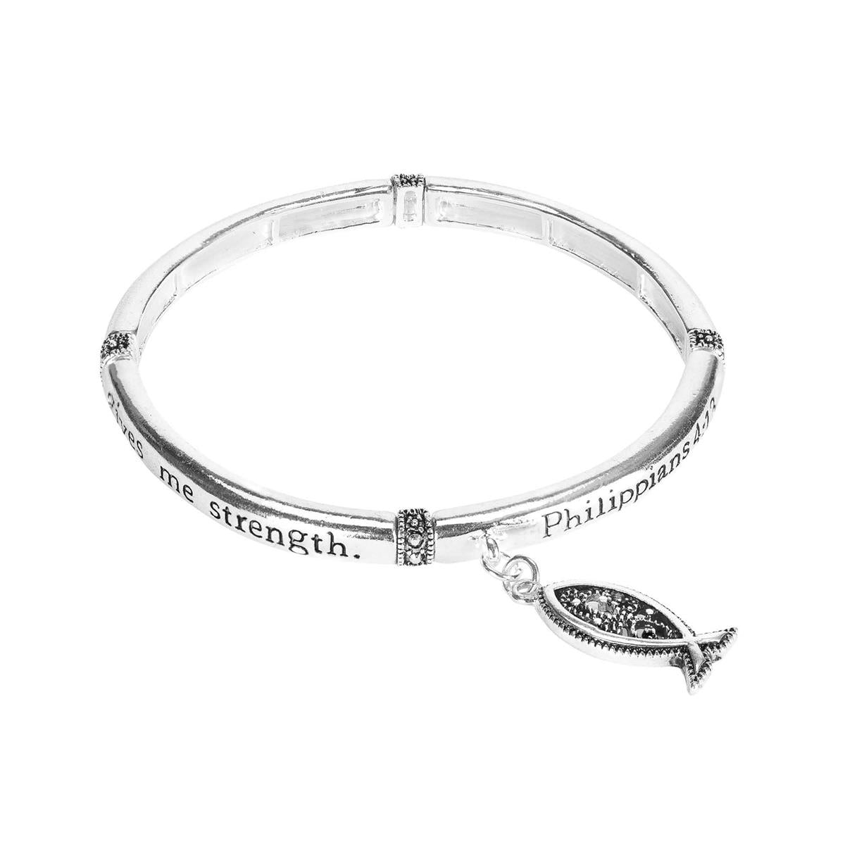 Phil 4:13 Fish Stretch Silver Bracelet