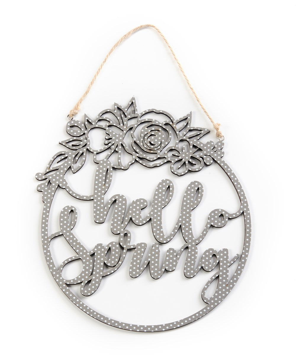 Laser Cut Hello Spring Sign with Jute Hanger