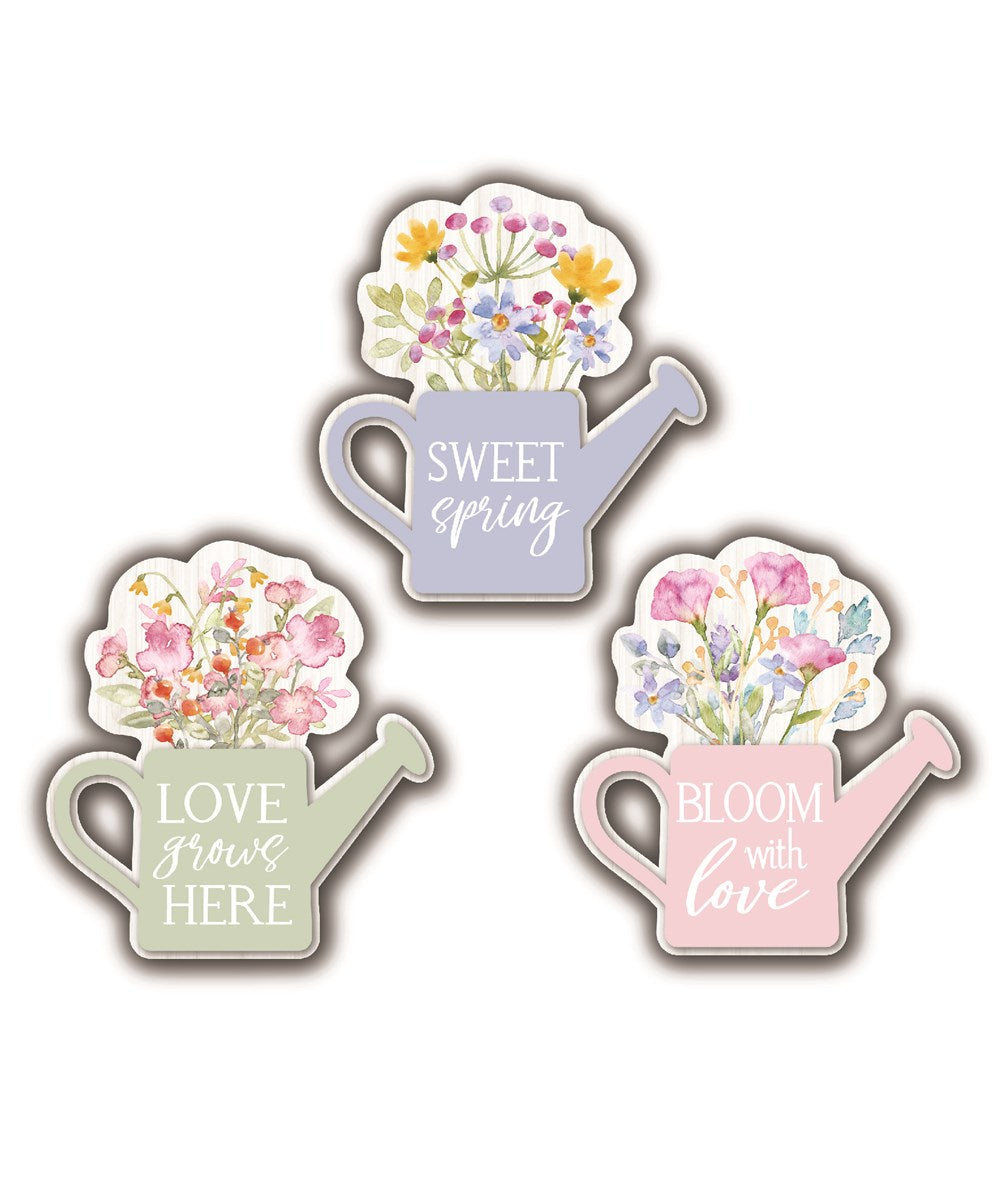 Floral Arrangement Watering Can Block with Sentiment