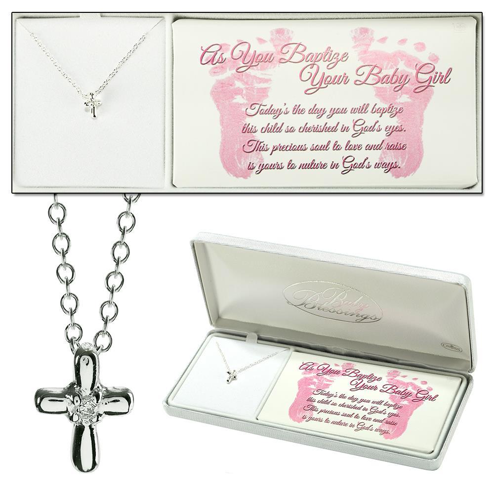 Petal Cross Baptism Necklace For Baby Girl