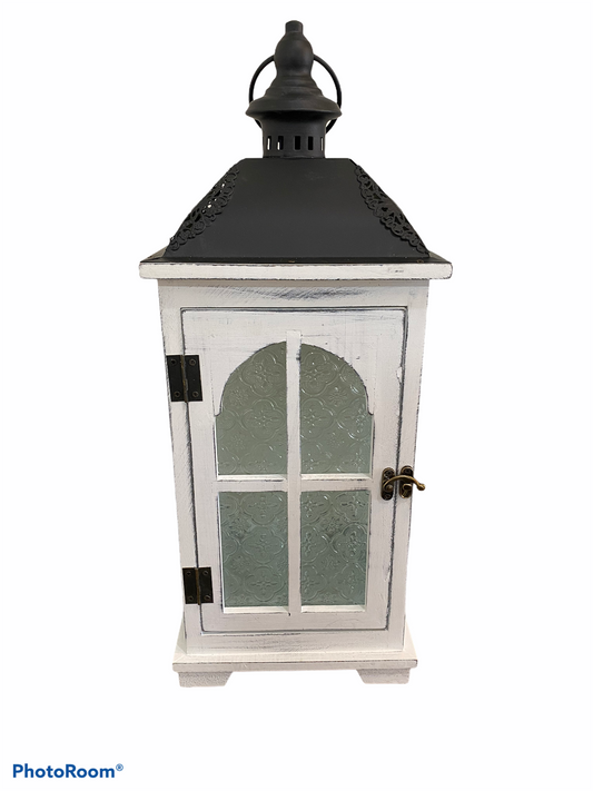 White Wood and Metal Lantern - Large