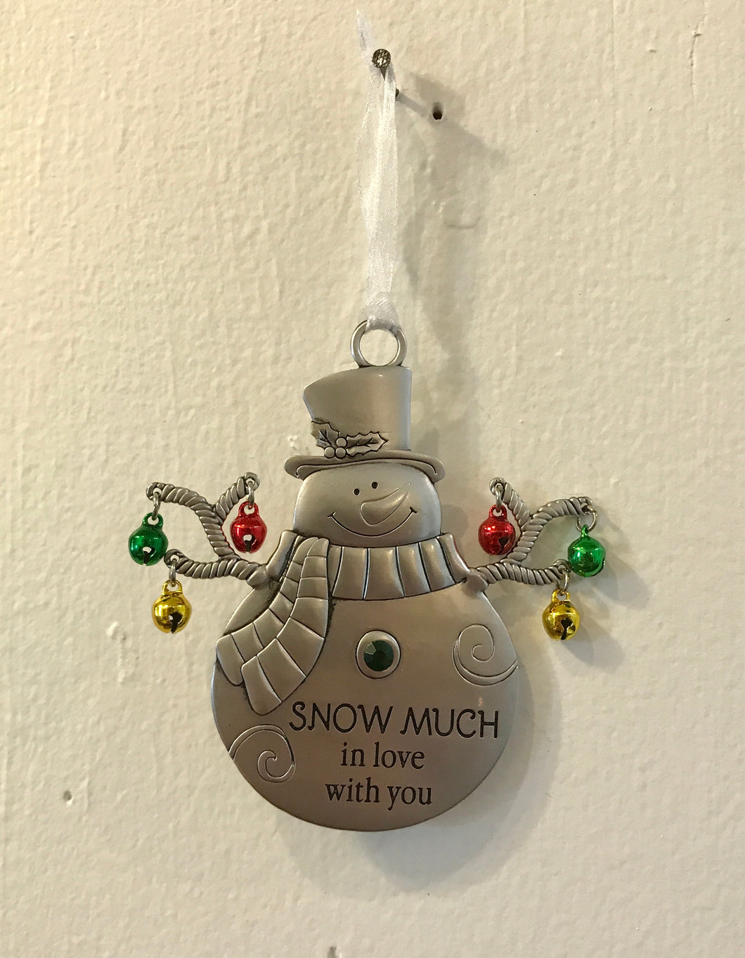 Snow Much Love Jingle Bell Metal Snowman Ornament