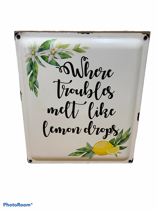 Lemon Drops Wood Framed Enamel Lemon Box Sign Wall Art