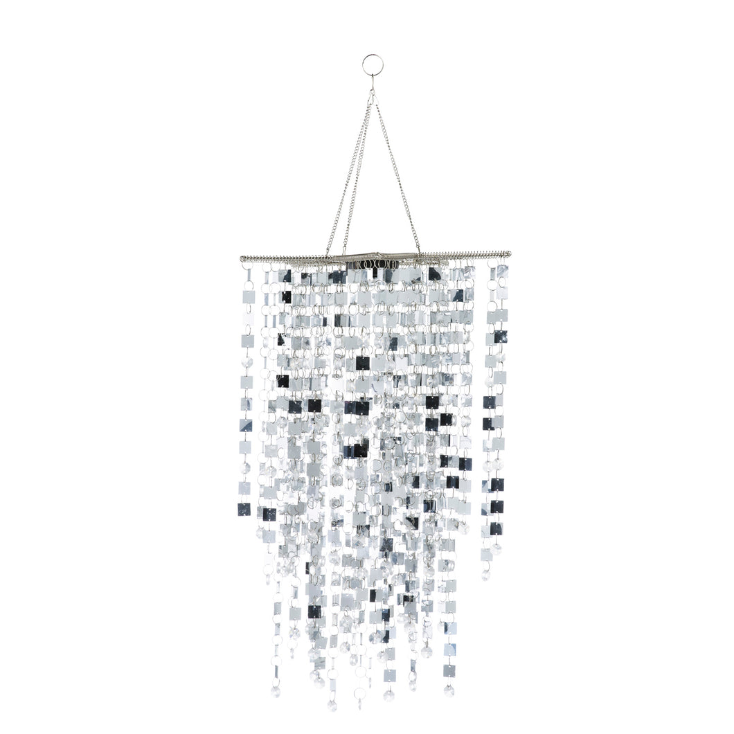 Silver Mirrored Star-Shaped Outdoor Chandelier with Solar Lights